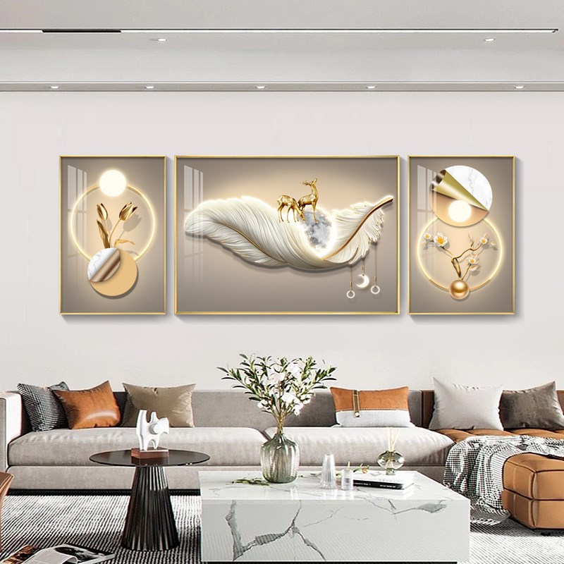 现代简约客厅装饰画几何抽象沙发背景墙挂画轻奢高级感大气三联画图片
