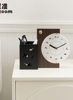 WOZOOM屋准中古风创意摆台式钟表复古储物时钟摆件轻奢座钟装饰品