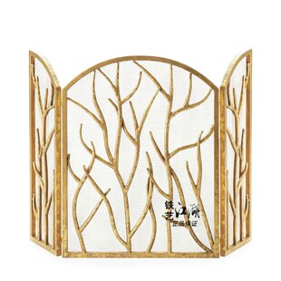 欧式镂空铁艺复古树枝壁炉屏风防烫三折火炉围栏民宿装饰