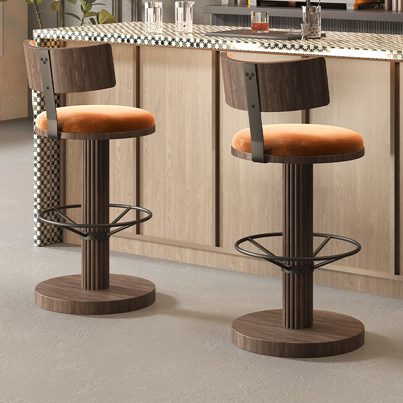 复古实木靠背吧台椅家用岛台椅前台酒店高椅子酒吧高脚凳会所吧椅