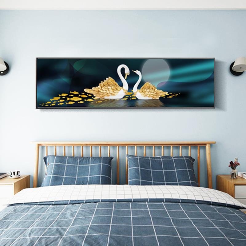 天鹅卧室装饰画房间温馨浪漫艺术婚房墙面床头挂画免打孔横版长条图片