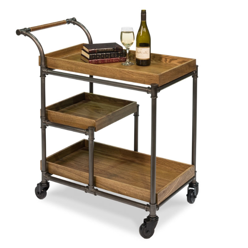 酒店酒水小推车餐厅实木手推餐车创意餐边茶水车家用复古做旧