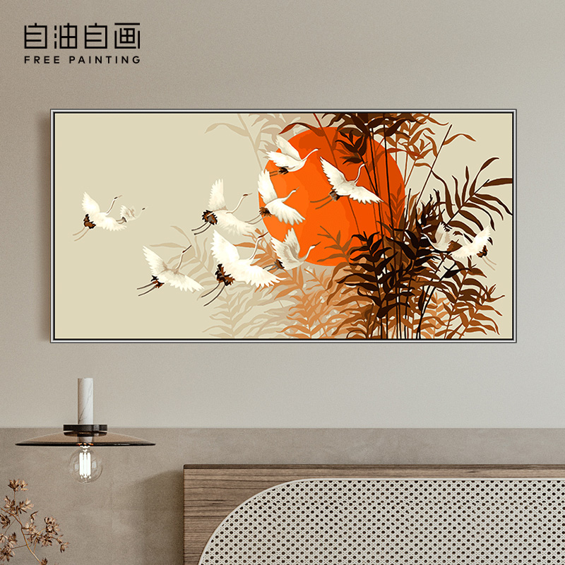 自油自画数字油画diy填色手工填充手绘油彩客厅装饰画 松竹白鹤图图片