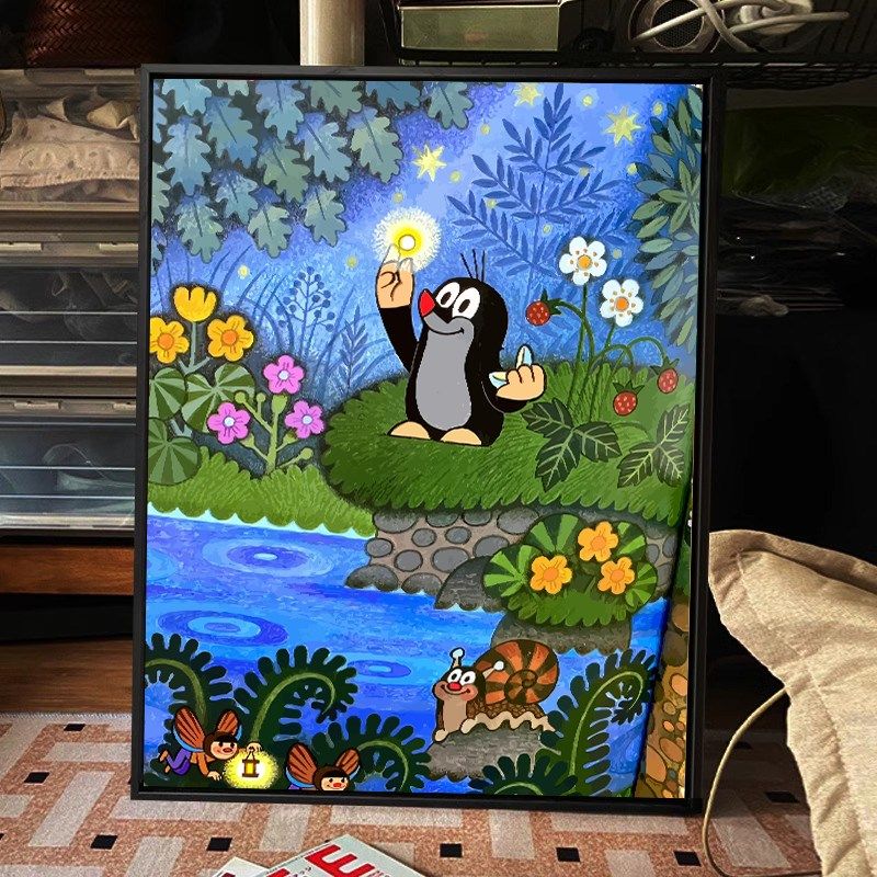 鼹鼠的故事数字油画填色填充儿童卡通油彩画手工涂色装饰挂画