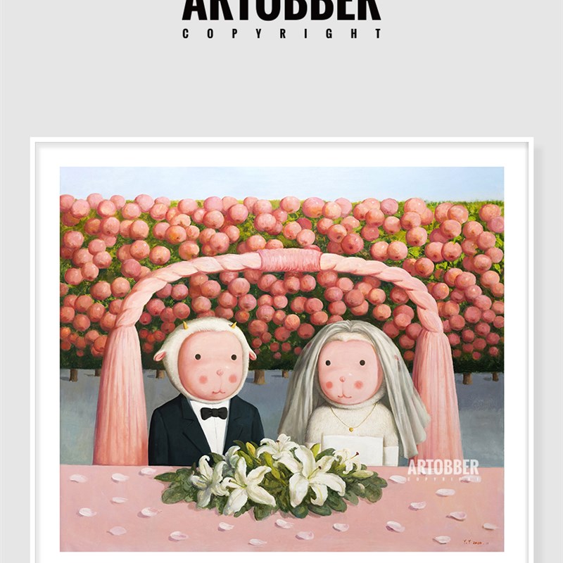 杨媛媛百年好合新婚快乐潮流艺术版画客厅卡通装饰画卧室高清挂画图片
