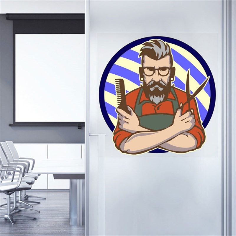 理髲店玻璃门彩色静电贴纸装饰创意发廊发型店铺墙自粘定制