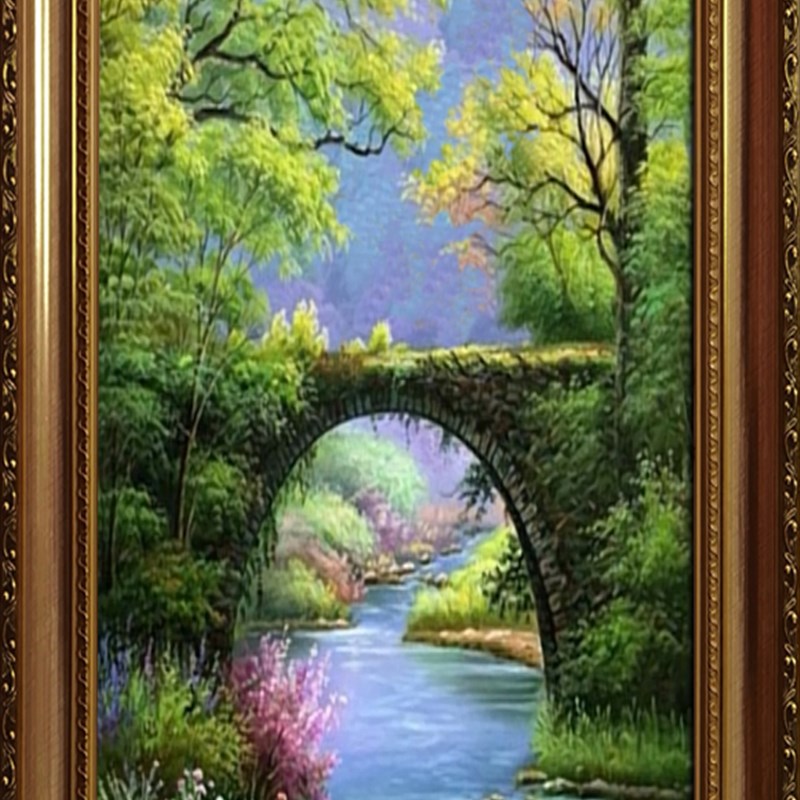 欧式手绘山水风景油画客厅玄关背景墙轻奢竖版装饰画挂画壁画墙画图片