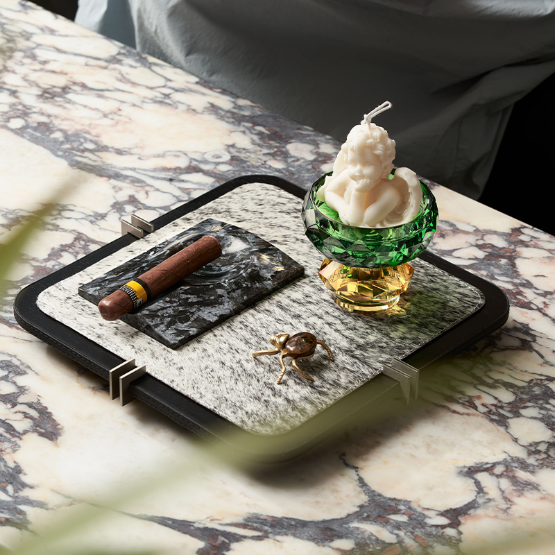 邸高家居酒店餐厅餐桌高奢手工切面水晶香槟杯绿色多面蜡烛台摆件