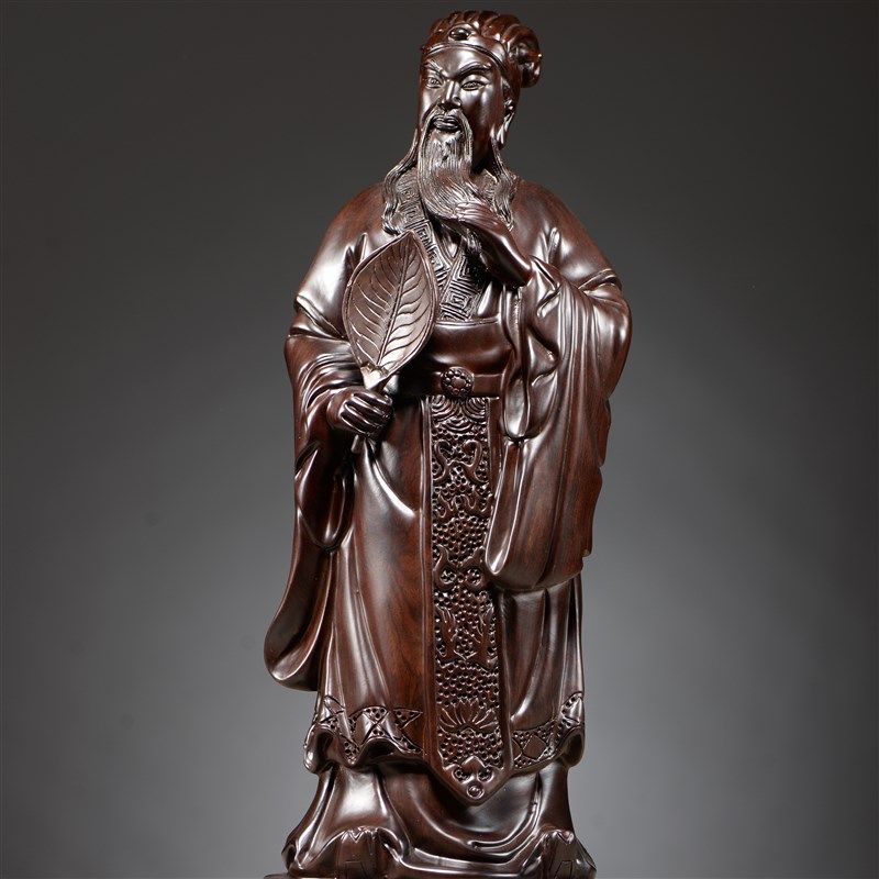 黑檀木雕诸葛亮实木质诸葛明历史雕像家居玄关电视柜装饰品