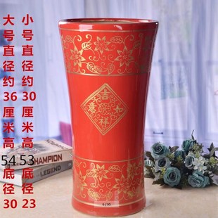 特大号陶瓷红色花盆大码高筒花钵花缸深盆家用室内外落地创意高档