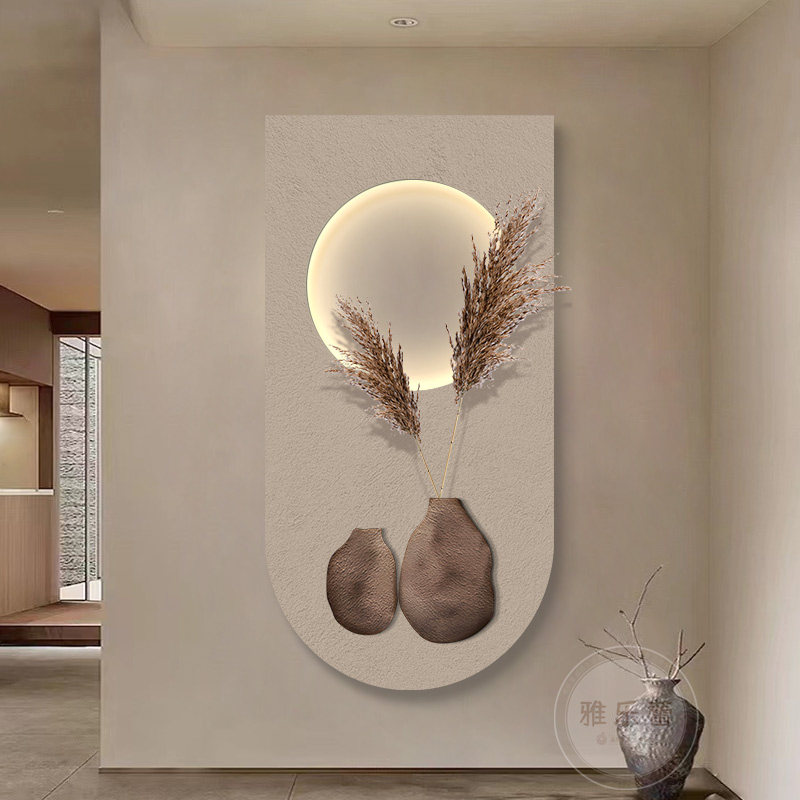 侘寂风玄关装饰画氛围感壁灯画立体砂岩肌理画级感走廊过道挂画