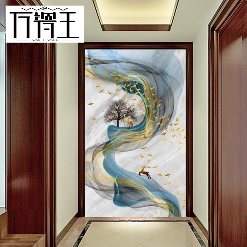 玄关背景墙瓷砖抽象画现代简约过道墙砖装饰餐厅走廊过道3D微晶石