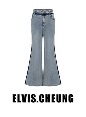 ELVIS.CHEUNG夏季新品原创设计师开运浅牛仔蓝喇叭牛仔裤休闲女