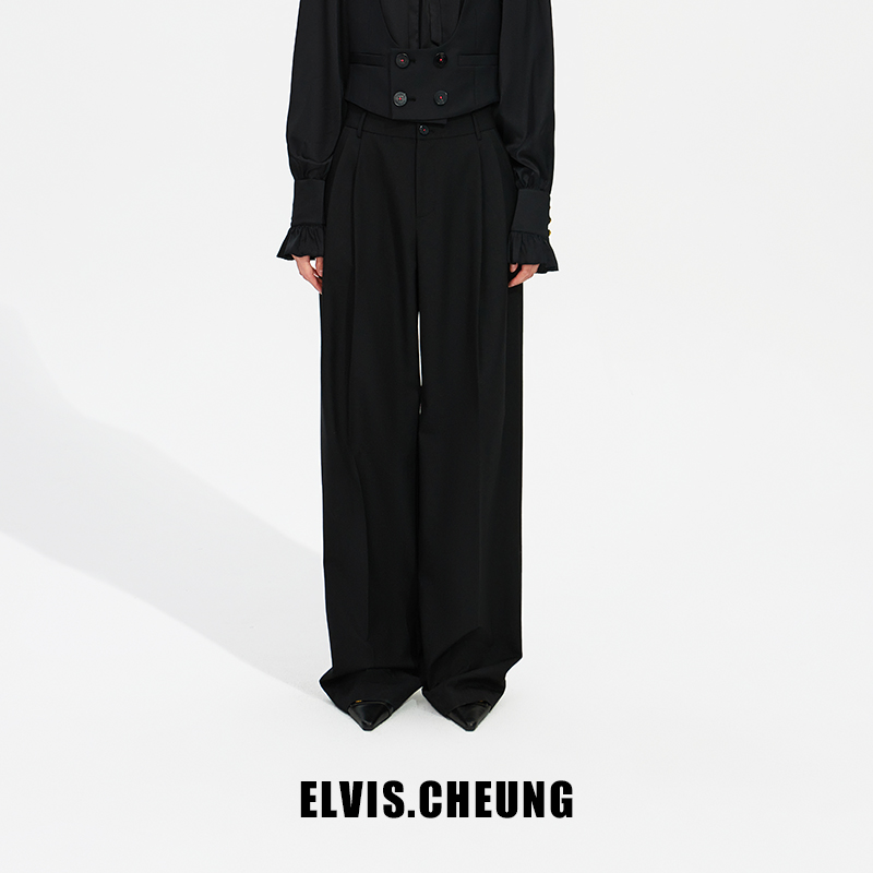 ELVIS.CHEUNG原创设计精纺羊毛彩色西装高腰阔腿裤西裤长裤通勤裤