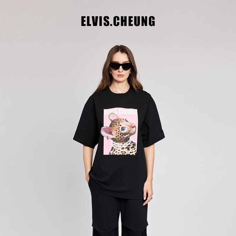 ELVIS.CHEUNG春夏豹富珍珠小豹子潮奢休闲宽松短袖T恤男女