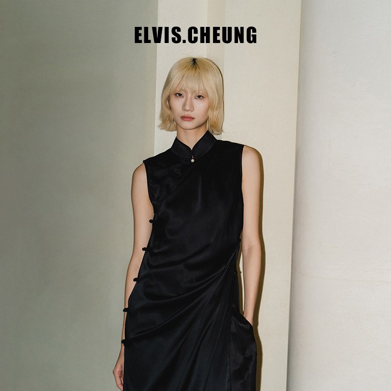 ELVIS.CHEUNG开运春夏新品中式真丝结构褶皱宽松旗袍复古连衣裙