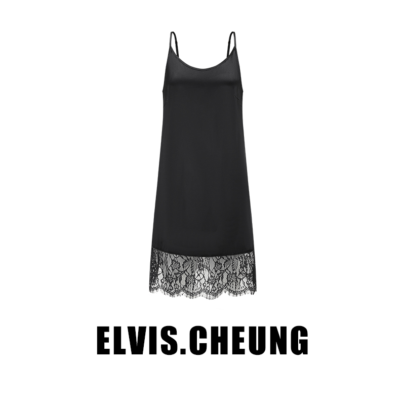 ELVIS.CHEUNG秋季新品原创设计素皱缎蕾丝拼接内搭长吊带连衣裙