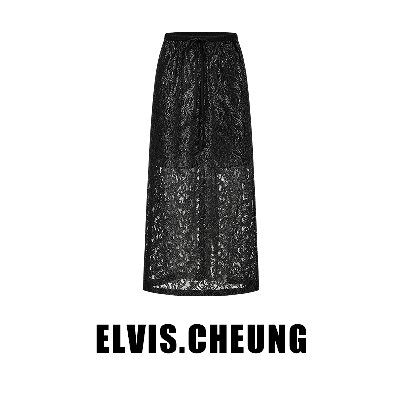 ELVIS.CHEUNG秋季新品国产蕾丝烫银真丝抽绳松紧半裙蒋云设计师
