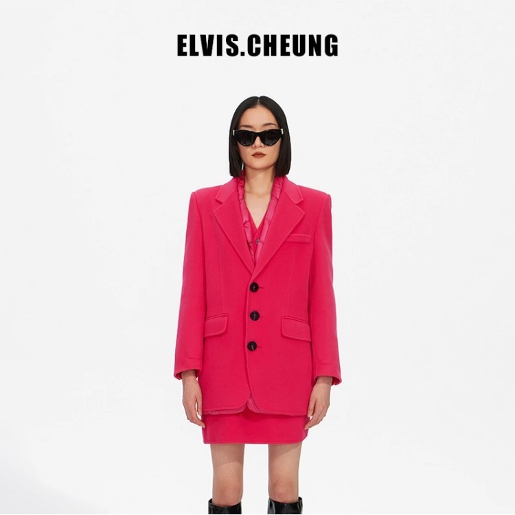 简约羊绒双面呢中长款西装外套女