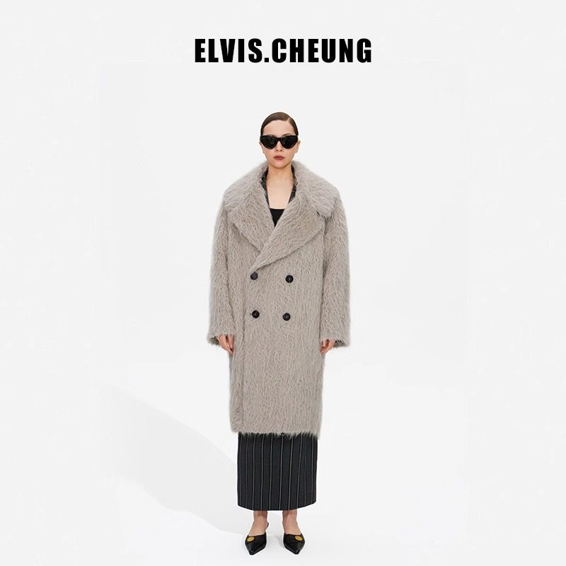【秀场同款】ELVIS.CHEUNG秋冬阿尔巴卡大翻领长款茧型大衣外套