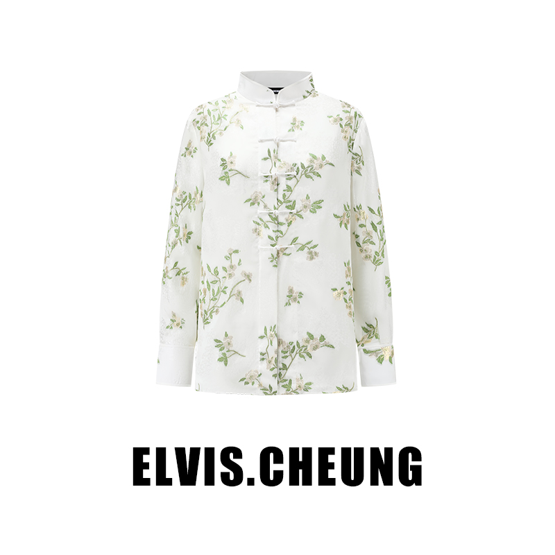ELVIS.CHEUNG开运秋新品繁花系列-真丝剪花绡纡金牡斋薄透衬衫