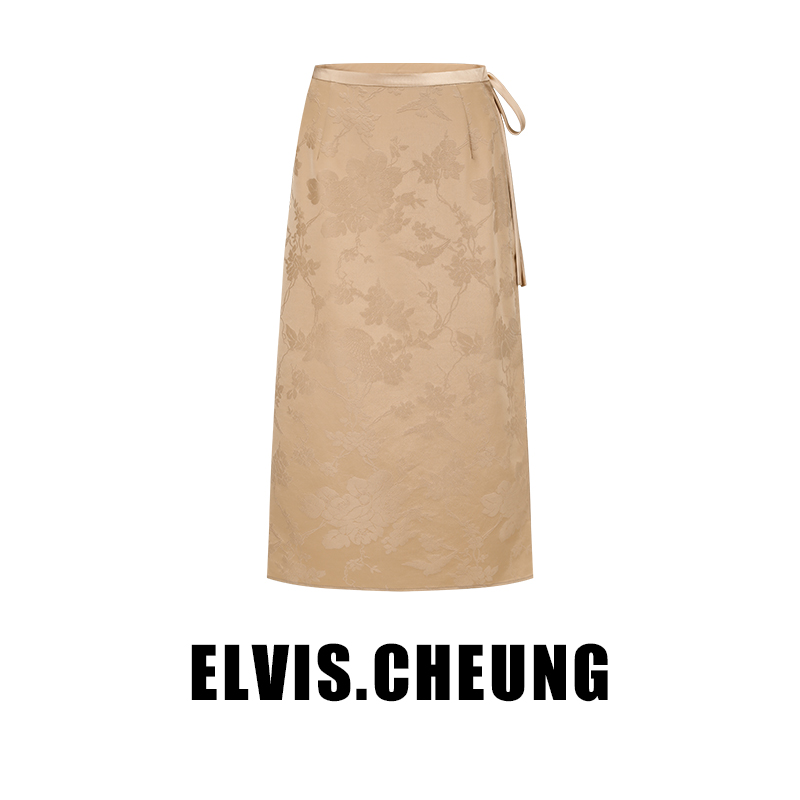 ELVIS.CHEUNG夏季新品繁花系列-丝毛提花富贵连绵系带半身裙女