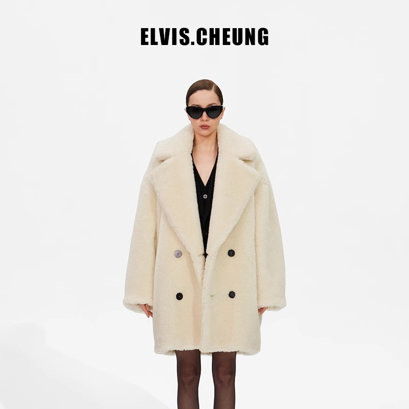 【秀场同款】ELVIS.CHEUNG秋冬驼绒泰迪毛茧型短大衣翻领外套