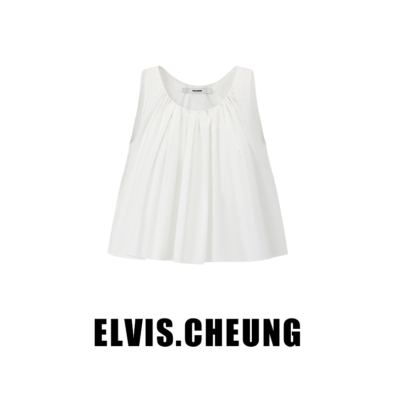 ELVIS.CHEUNG春夏新品A型捏褶短背心百搭休闲短上衣