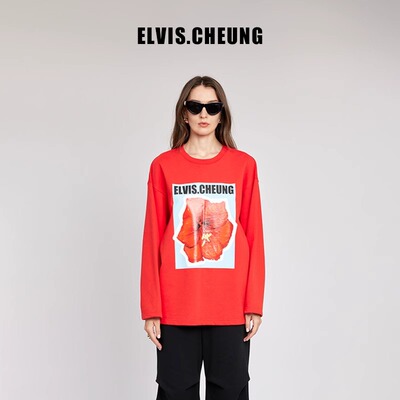 ELVIS.CHEUNG秋冬新品复古注定红圆领套头卫衣贺岁设计师磨毛