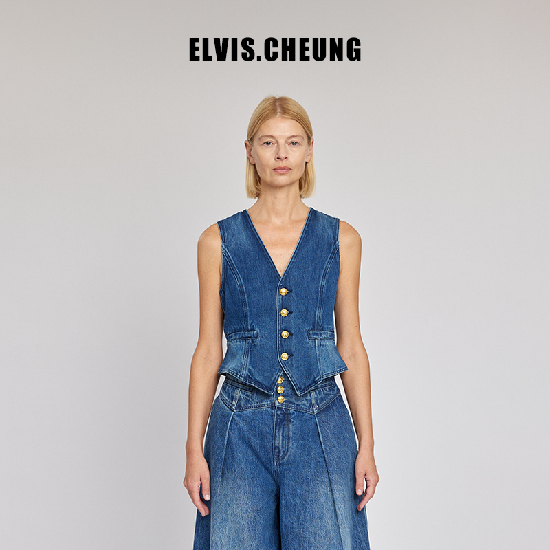 ELVIS.CHEUNG春夏新品设计师复古水洗牛仔背心式马甲内搭通勤女