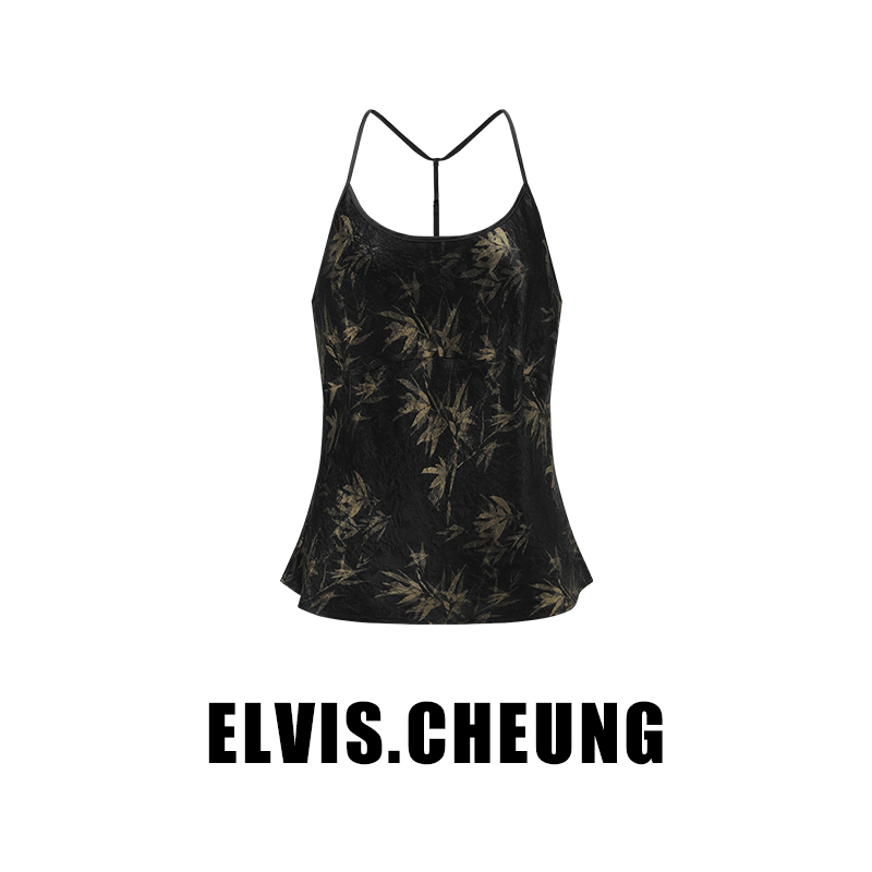 ELVIS.CHEUNG开运秋季新品原创设计竹叶烫金背心吊带休闲通勤