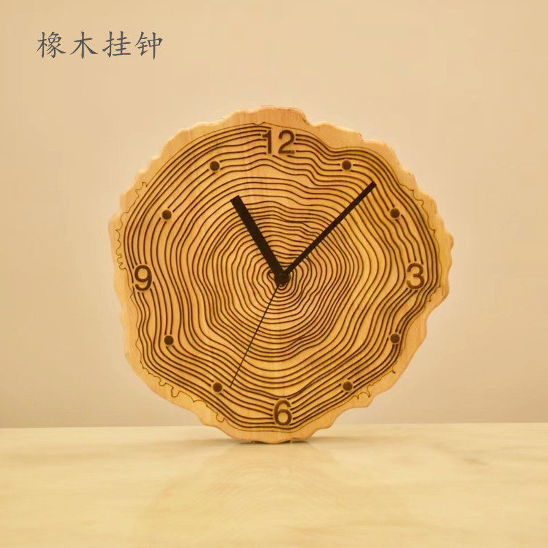 橡木挂钟年论纹木质钟表客厅饰特色挂钟扫描静实木挂钟表