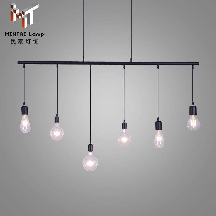 北欧餐厅线吊灯长杆6头黑色铁艺吧台艺术个性工业风餐灯跨境出口