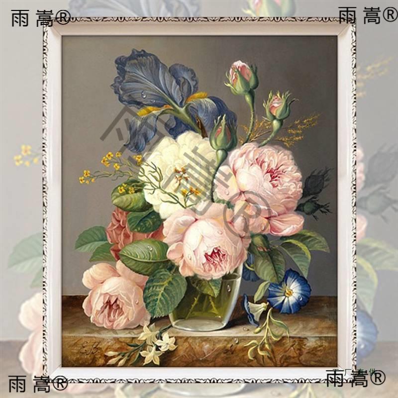 纯手工十字绣成品娇艳欲滴油画玫瑰花瓶新款卧室餐厅画带框绣好的