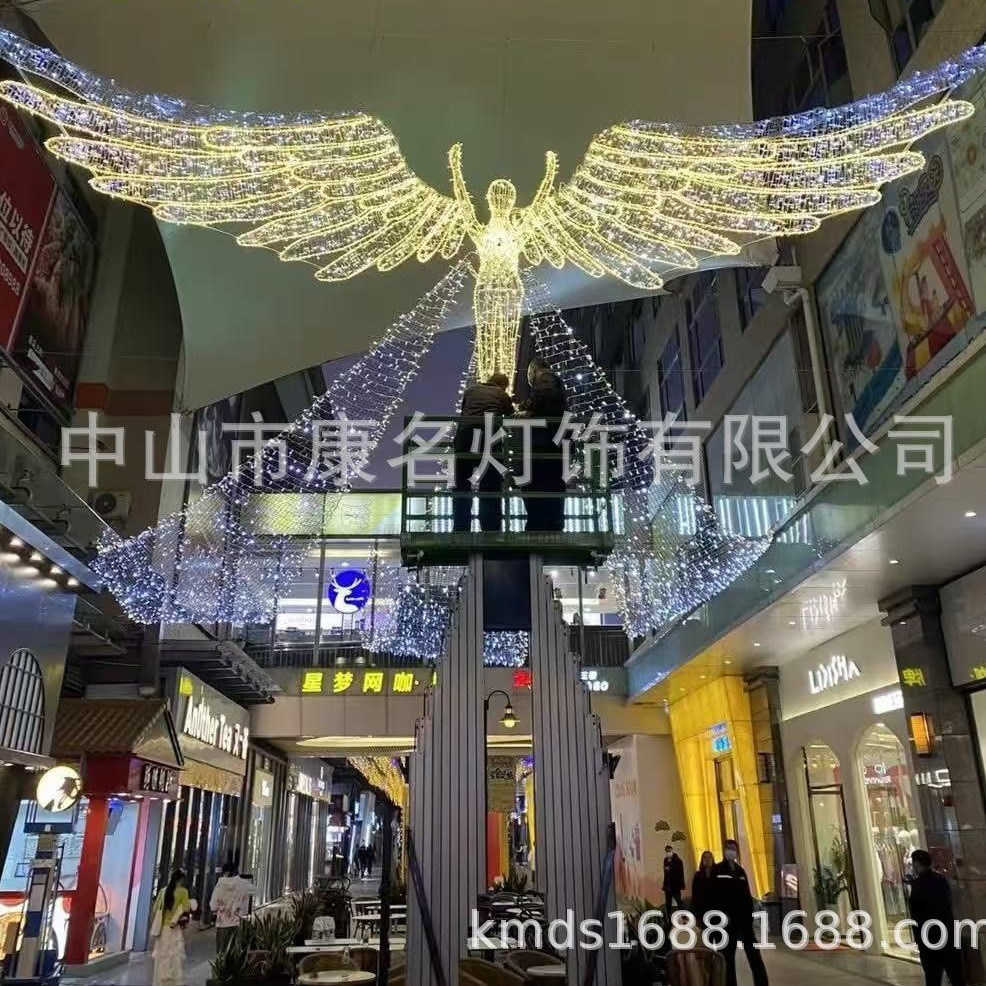 飞天使展翅雪人过街跨街步行街彩灯亮化装饰闪耀飞人星星灯