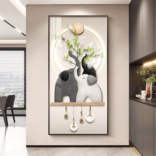 轻奢玄关装饰画大象走廊尽头壁画竖版大气入户门玄幻高档过道挂画