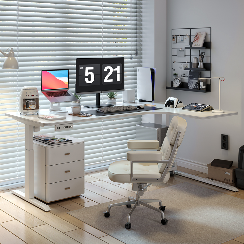 【国内发货】wzo简约实木转角升降书桌L型电动电脑桌拐角办公桌