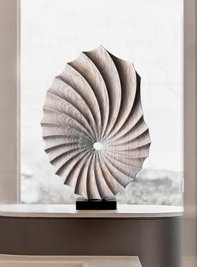 样板房抽象木雕竖高玄关装饰摆件客厅电视柜实木艺术雕塑软装饰品