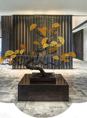 售楼处大型铁艺迎客松树酒店大厅餐厅玄关过道落地雕塑装饰品