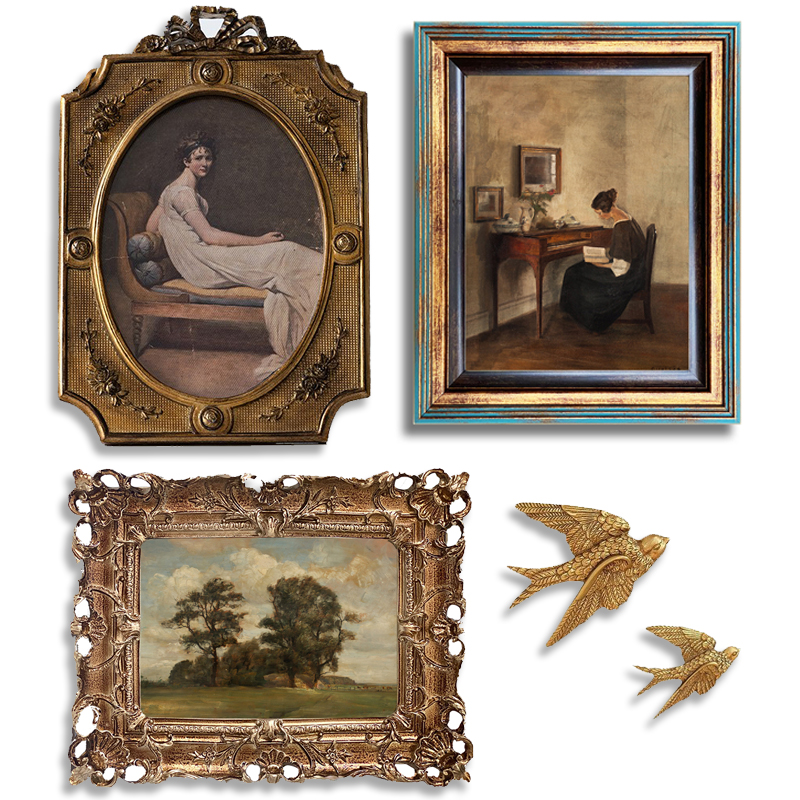 12寸树脂复古金色艺术椭圆形画框小众民宿装饰画相框摆台带玻璃图片