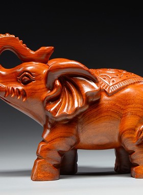 花梨木雕大象摆件实木一对家居电视柜玄关装饰工艺品业乔迁送礼