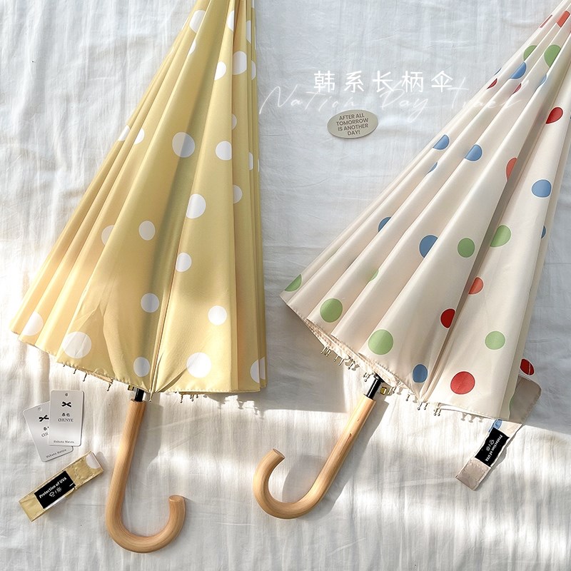 氛围韩系长柄波点伞骨加大抗风晴雨两用太阳伞自动加固结实人