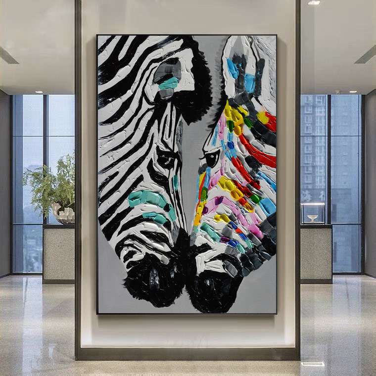 手绘油画动物马挂画现代简约客厅背景墙挂画入户玄关装饰画肌理画图片