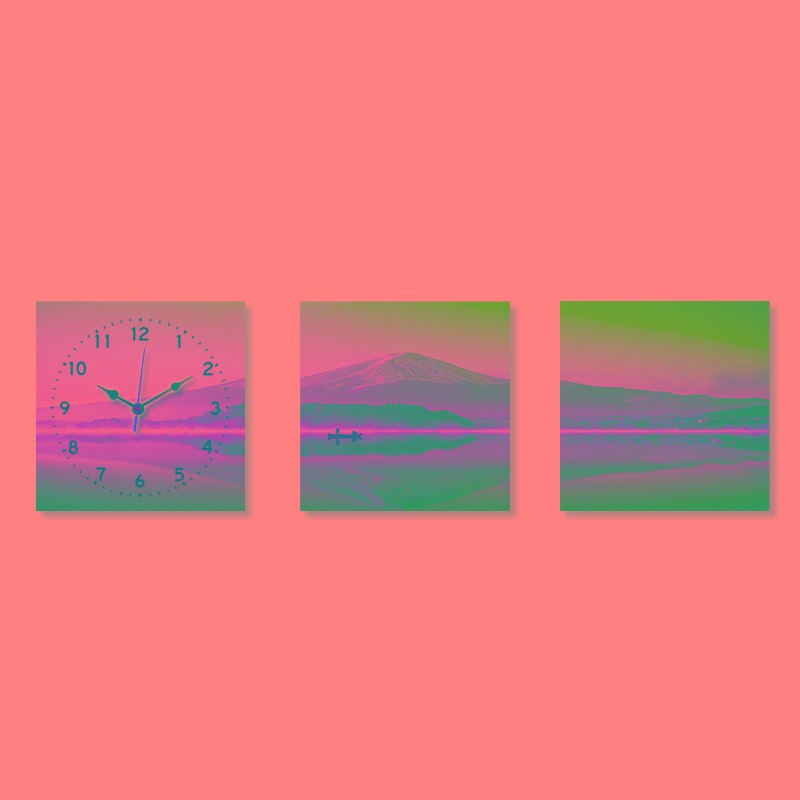 现代简约客厅装饰画沙发背景墙卧室山水风景带钟表三联无框画挂钟图片