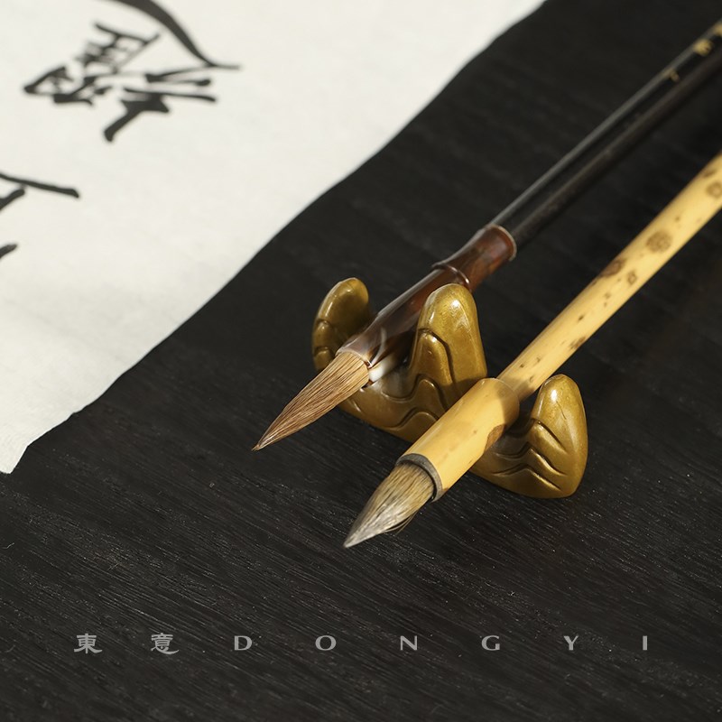 东意文房 黄铜假山笔山笔架笔搁书法毛笔托架摆件创意文镇纸镇尺