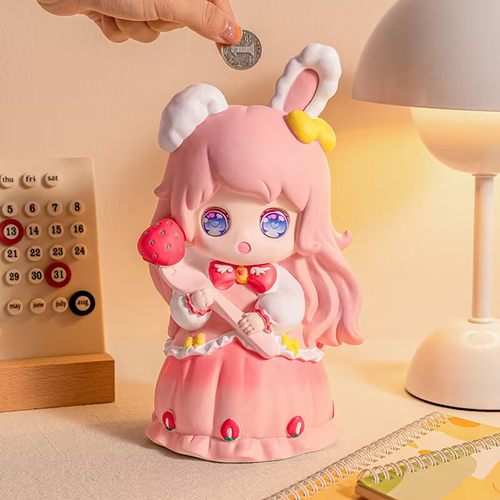 新款春日少女存钱罐儿童涂鸦彩绘手绘色卡通石膏像娃娃乳胶模具