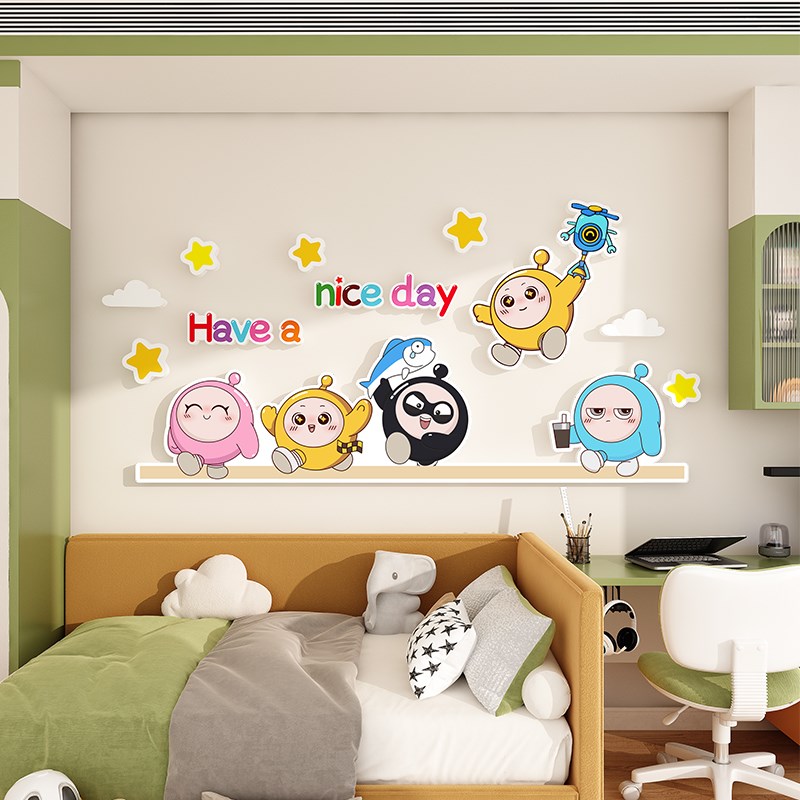 蛋仔儿童房间布置装饰卧室房门床头画创意墙面装饰墙贴遮丑贴纸图片