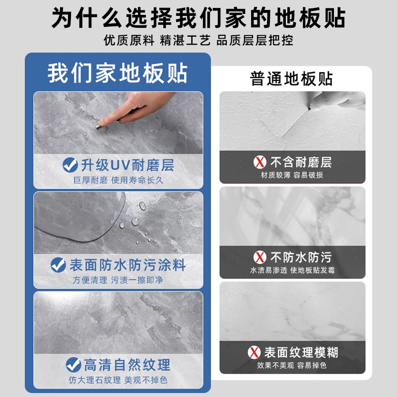 pc地板贴自粘仿瓷砖地面贴石塑胶地板大理石耐磨翻新改造地板革2