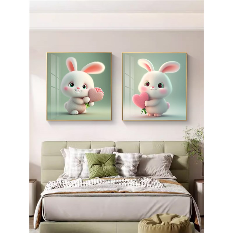 前兔无量女孩房间装饰画现代简约卧室床头壁画可爱萌宠儿童房挂画图片