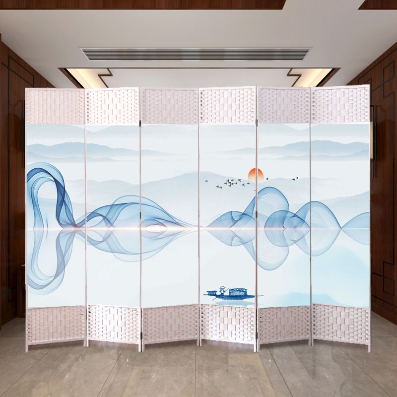 现代屏风隔断客厅折叠推拉办公室入户门装饰遮挡家用山水